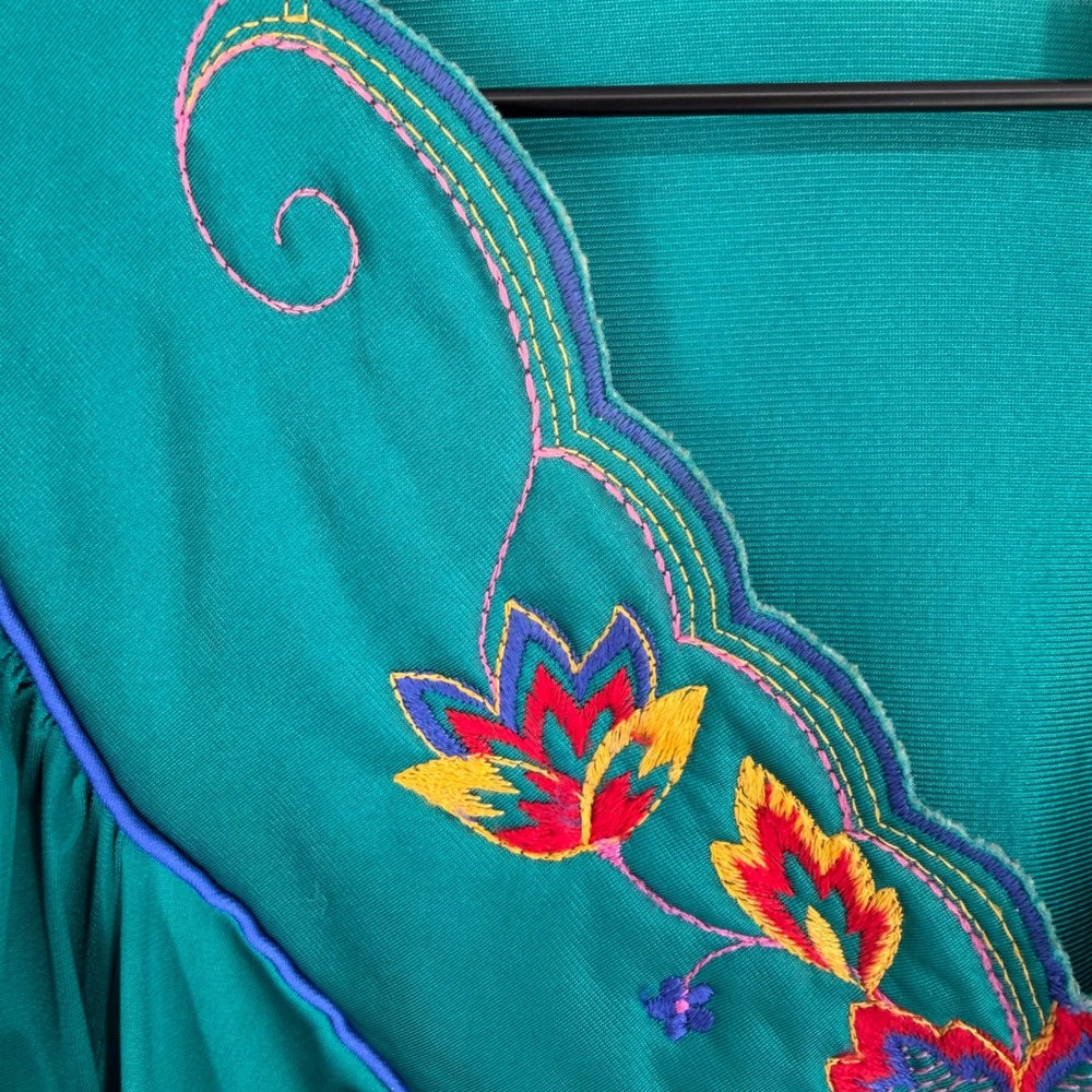 Vtg Vanity Fair XL Teal Floral Peignoir Set Made USA Antron Nylon Robe Gown EUC - Picture 4 of 13